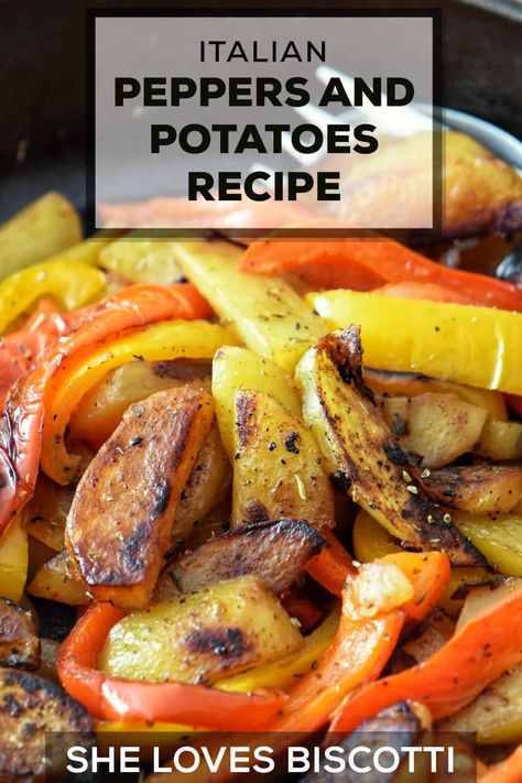 Italian Peppers and Potatoes: Pipi e Patate Recipe Peppers And Potatoes Recipe, Potato And Peppers Recipes, Italian Vegetables Sides, Recipe For Peppers, Roasted Potatoes And Peppers, Potato And Peppers, Potatoes Onions And Peppers, Italian Baked Chicken Breast, Potatoes Peppers And Onions