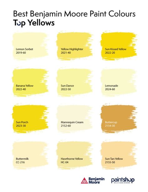 Light Yellow Paint Colors, Benjamin Moore Paint Colours, Benjamin Moore Yellow, Light Yellow Paint, Hawthorne Yellow, Yellow Paint Colors, Accent Wall Colors, Yellow Paint, Paint Colors Benjamin Moore