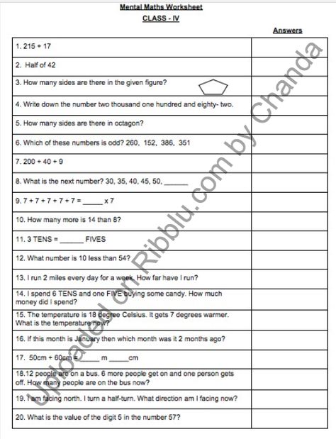 Mental Maths Worksheets for Class 4 4th Class Maths Worksheet, Mental Maths Worksheets 4th Grade, Class 4 Maths, Class Worksheets, Mental Maths Worksheets, Mental Maths, Maths Worksheet, Math Practice Worksheets, Maths Worksheets