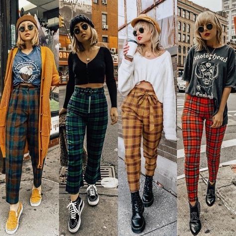 80s Grunge Fashion, Vintage Grunge Outfits, Retro Grunge Outfits, Hipster Outfits Spring, Nicole Alyse, Grunge Fall Outfits, Middle School Fashion, Grunge Fashion Outfits, Plaid Pants Outfit