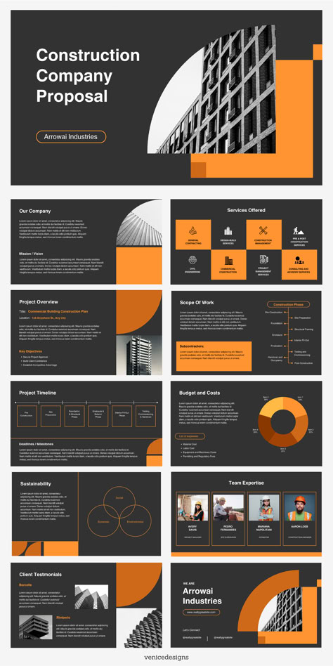 Black and Orange Construction Company Proposal Presentation Construction Company Portfolio, Corporate Presentation Template, Corporate Presentation Design, Orange Company, Construction Powerpoint, Construction Proposal, Construction Portfolio, Company Brochure Design, Corporate Powerpoint