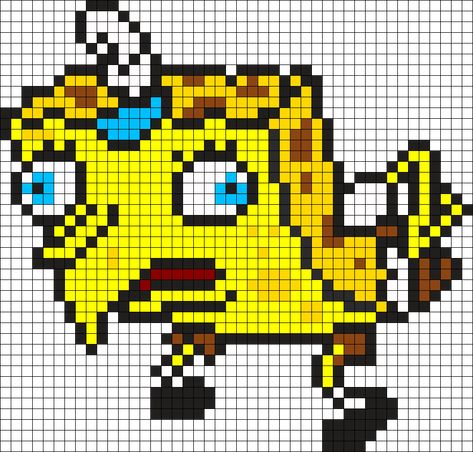 Pixel Art Pattern Spongebob, Spongebob Cross Stitch Pattern, Perler Bead Memes, Spongebob Perler Bead Patterns, Pixel Spongebob, Funny Perler Bead Patterns, Spongebob Perler Beads, Spongebob Perler, Goth Pixel Art