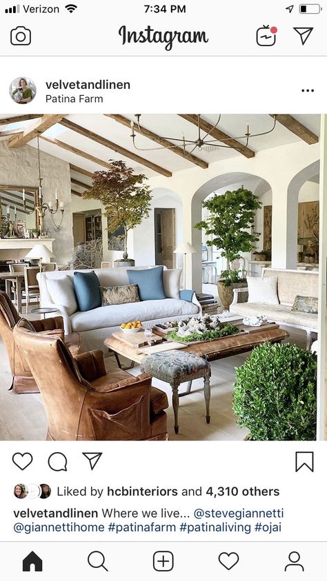 Gianetti Home Interior Design, Arizona Home Decor, French Country Bed, Modern French Country Kitchen, European Houses, French Living Room, Exposed Wood Beams, French Mediterranean, Group Office