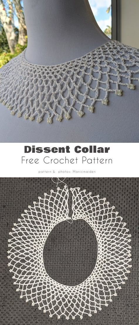 Crochet Collar Pattern, Crochet Collars, Crochet Lace Collar, Crochet Necklace Pattern, Vintage Crochet Patterns, Crochet Size, Crochet Jewellery, Crochet Goodies, Crochet Collar