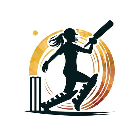 Cricket Player Logo Creative Women Style Vector Logo Cricket Design, Cricket Thumbnail, Cricket Vector, Cricket Girl, Cricket Women, Drone Logo, Women Cricket, Cricket Logo, Islamic Image