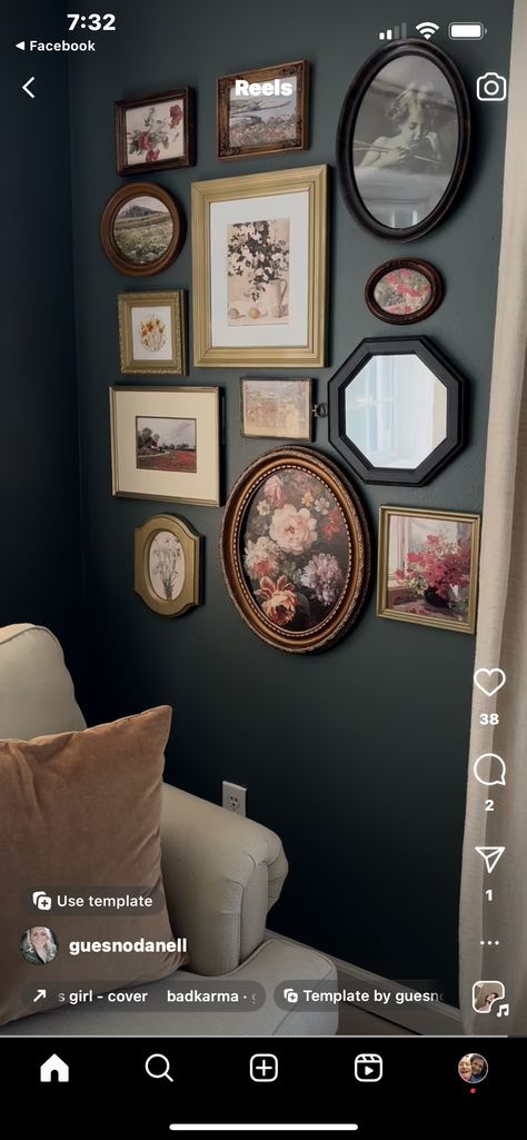 Ornate Frames Gallery Wall, Gallery Accent Wall, Bedroom Gallery Wall Ideas, Brazil Clothes, Dark Gallery Wall, Victorian Gallery Wall, Dark Academia Gallery Wall, Old English Home, Girlie Apartment