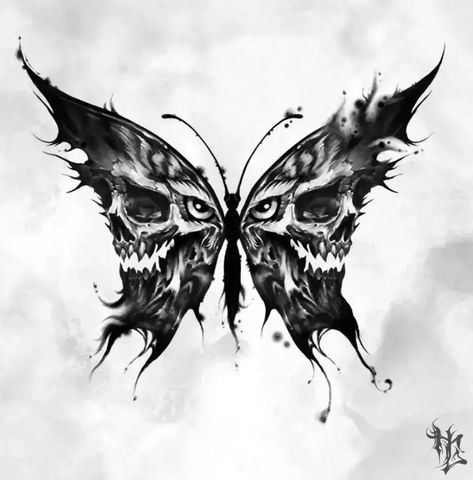 Skull Butterfly Tattoo Women, Brutal Tattoo, Butterfly And Skull, Skull Butterfly Tattoo, Butterfly Neck Tattoo, Gotik Tattoo, Moth Tattoo Design, Skull Butterfly, Moth Tattoo