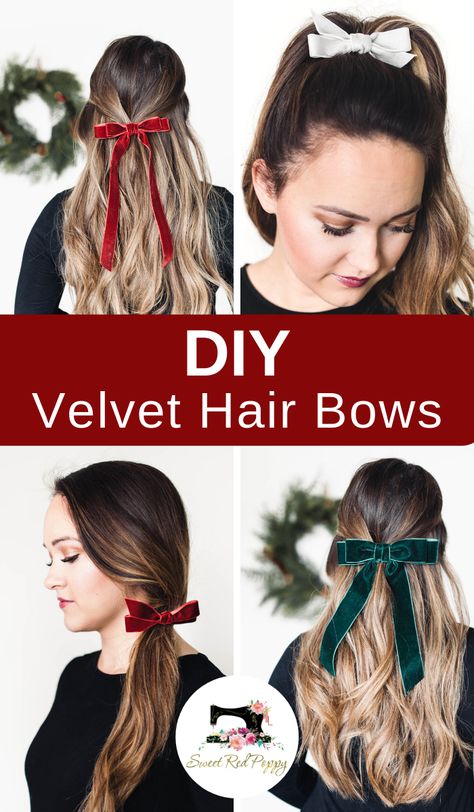 Sweet Red Poppy, Velvet Hair Bows, Free Sewing Tutorials, Velvet Bows, Christmas Hair Bows, Bows Diy, Beginner Sewing Projects Easy, Best Crafts, Fabric Headbands