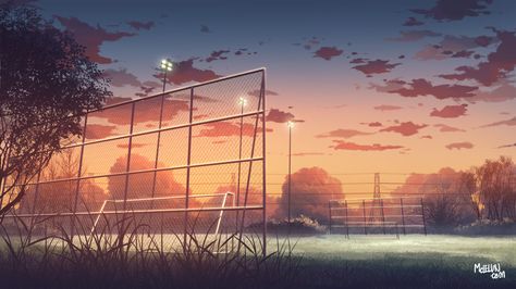 football field by mclelun.deviantart.com on @deviantART Cloud Tutorial, Gacha Background, Football Background, Concept Inspiration, Night Sky Painting, Art Advice, Art Kawaii, Art Videos Tutorials, Art Manga