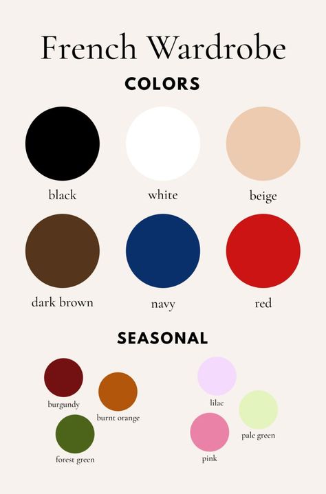 French Wardrobe Color Palette, Colorful French Outfit, Colorful Minimalist Style Outfits, French Brands Clothing, French Chic Capsule Wardrobe, Parisian Color Palette French Style, Colorful Minimalist Fashion, Red Capsule Wardrobe, French Color Palette