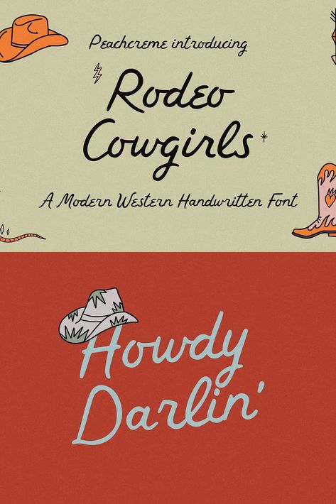 Rodeo Cowgirls // Western Font Western Cursive Font, Old Western Font, Western Canva Fonts, Western Font Pairings, Cowgirl Branding, Cowboy Typography, Cowgirl Font, Cowgirl Graphic Design, Western Lettering