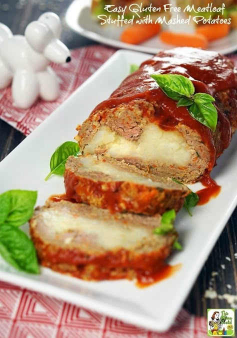 Mashed Potato Stuffed Meatloaf, Meatloaf Recipes Easy, Gluten Free Meatloaf Recipe, Stuffed Mashed Potatoes, Smoked Meatloaf Recipe, Meatloaf Stuffed, Easy Meatloaf Recipe, Gluten Free Meatloaf, Potato Stuffed