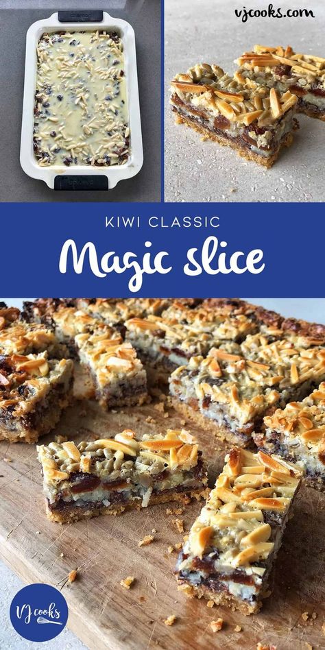 Delicous and Easy Magic Slice Recipe - VJ cooks Magic Slice, Vj Cooks, No Bake Slices, Slice Recipe, Tray Bake Recipes, Easy Magic, Buttery Biscuits, Gateaux Cake, Slices Recipes