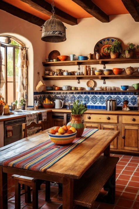 Have you ever sat in a Mexican restaurant eating your meal and just enjoyed the entire vibe, from the decor to the colors? If so, then creating your own Mexican-style kitchen in your home might be an idea that's occurred to you. However, if you're not sure where to begin, you may be feeling overwhelmed […]  ... daha fazla Mexican Rustic Kitchen, Mexican Farmhouse Decor Kitchen, Hacienda Style Kitchen Mexico, Mexican Modern Kitchen, Kitchen Decor Mexican Style, Mexican Kitchen Decor Modern, Mexican Kitchen Decor Ideas, Mexican Hacienda Kitchen, Mexican Kitchen Ideas