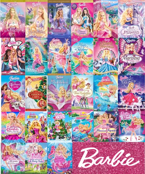 List of every single Barbie movie ever made in order. Made by me! All Barbie Movies In Order, Barbie Movie List In Order, Barbie Movies List In Order, Barbie Classic Movies, Original Barbie Movies, Barbie All Movies, Barbie Movies In Order, All The Barbie Movies, Barbie Movies List