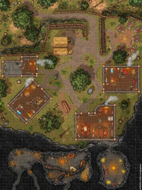 Bandit camp [45x60] - HD |  DND Cartographers auf Patreon Fantasy Bandit Camp, Dnd Bandit Camp, Bandit Camp, Dnd Cities, Fantasy Interior, Dnd Board, Forest Map, Underground Dungeon, Dnd World