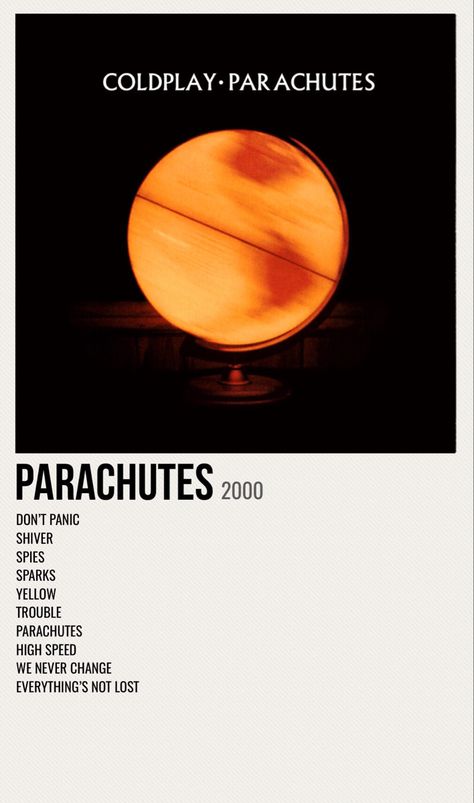 minimal poster of the album parachutes by coldplay Coldplay Parachutes Poster, Sparks Coldplay Poster, Coldplay Album Poster, Coldplay Parachutes Wallpaper, Coldplay Album Cover Wallpaper, Coldplay Parachutes Tattoo, Cold Play Poster, Coldplay Room Decor, Coldplay Poster Aesthetic