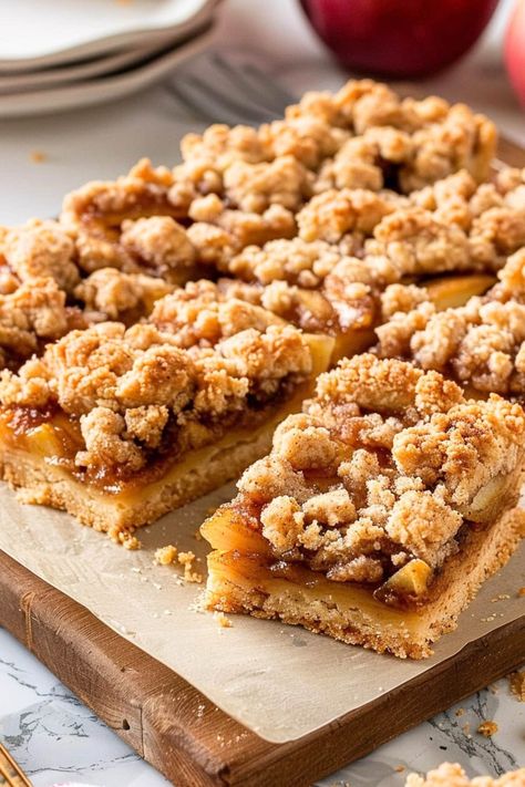 Caramel Apple Shortbread Crumble Bars, Crumble Apple Pie Cookie, Caramel Apple Streusel Bars, Apple Pie With Shortbread Crust, Apple Crumble Tarts Mini, Shortbread Crumble Topping, Apple Crumb Bars Easy, Apple Strudel Bars, Cafe Baked Goods Ideas