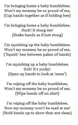 Baby Bumblebee Lyrics, Printout, Midi, And Video Toddler Songs, Baby Bumble Bee, Transition Songs, Bugs Preschool, Circle Time Songs, Children Songs, Kindergarten Songs, Songs For Toddlers, Nursery Songs