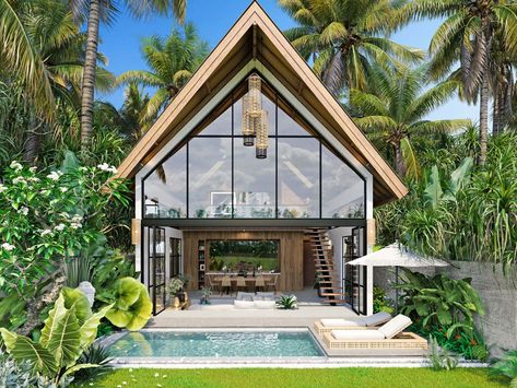 Modern Tropical Villa - Bali, Indonesia Balinese Villa, Resort Design Plan, Bali Architecture, Bali Style Home, Hut House, Small Villa, Bali House, Open Concept Layout, Rest House