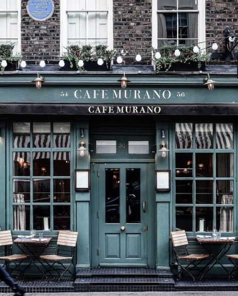 Cafe Murano, Cafe Exterior, Shop Facade, Storefront Design, Casa Vintage, Coffee Shop Design, Shop Fronts, Cafe Interior Design, Cool Cafe