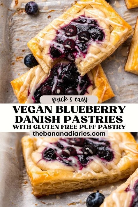 Cheese Danish With Puff Pastry, Danish With Puff Pastry, Blueberry Cream Cheese Danish, Banana Diaries, Vegan Gluten Free Breakfast, Gluten Free Puff Pastry, Danish Pastries, Vegan Pastries, Cream Cheese Danish