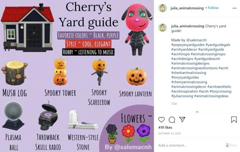 not my image or instagram account Acnh Cherry Gift Guide, Cherry Yard Guide Acnh, Acnh Kyle Yard, Cherry Acnh Yard, Cherry Acnh, Acnh Ghost, Acnh Villager Yard Ideas, Acnh Villager Yard, Villagers Acnh