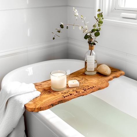 Wood Bath Tray, Bathroom Into A Spa, Bath Time Routine, Wood Bathtub, Spa Oasis, Vintage Bathtub, Bathtub Tray, Wood Bath, Wooden Bath