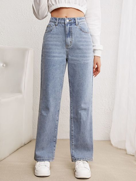 Cute Jeans Straight Leg, Cute Jeans With No Rips, Styling Light Blue Jeans, Cute Outfits For 7th Grade, Straight Fit Jeans Outfit, Outfits Straight Leg Jeans, Back To School Outfits Middle School, 9th Grade Outfits, Middle School Outfits 7th Grade