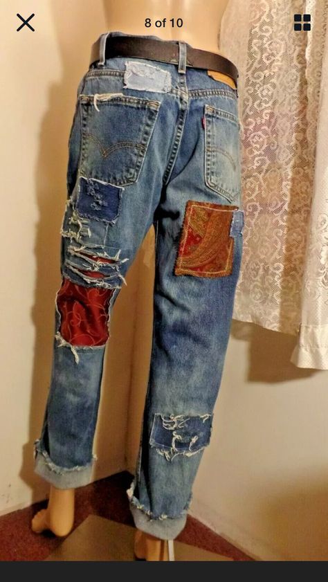 Kurt Cobain Inspired Fits, Patched Pants, Grunge Patch Pants, Kurt Cobain Style Outfits Grunge, Patchwork Grunge Jeans For Streetwear, Kurt Cobain Patched Jeans, Kapital Patchwork Jeans, Spring Jeans, Patch Pants