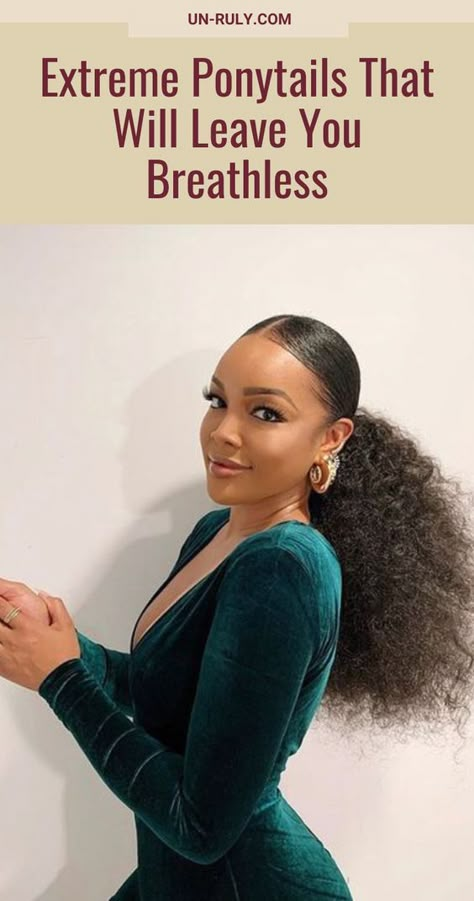 Long Afro Ponytail Hairstyles, Bushy Ponytail Black Women, Ponytail With Curly Hair Black Women, Bushy Ponytail Hairstyles Black, Wedding Hairstyles Guest Black Women, Pulled Back Ponytail Hairstyles, Dramatic Ponytail Hairstyles, Beyonce Ponytail Hairstyles, Fall Ponytail Hairstyles