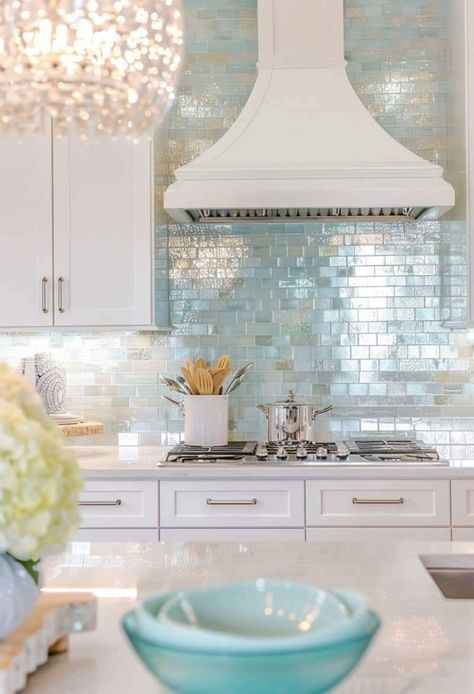 Beachy Tile, Beachy Backsplash, Grey White Kitchen, 2024 Color Palette, Yellow Kitchen Cabinets, Quirky Gift Ideas, Best Bathroom Paint Colors, Beach Decor Living Room, Tile Backsplash Kitchen