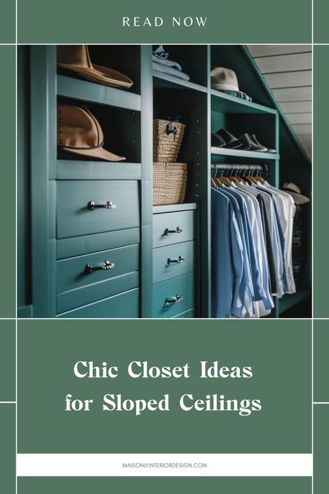 Transform your sloped ceiling areas into stylish storage with these simple closet ideas. Whether you're working with an attic or an angled space, these designs offer creative solutions for maximizing your storage while keeping it stylish. Consider using built-in shelves, hanging rods, or tucking away items in baskets to maintain organization. Get inspired with functional designs that ensure every inch is utilized effectively, turning awkward corners into chic havens for your clothes and accessories. Upgrade your home's storage efficiency today! Sloped Walk In Closet, Angled Ceiling Shelves, Attic Bedroom Storage Sloped Ceiling, Slope Ceiling Closet, Low Ceiling Closet Ideas, Slanted Wall Built Ins, High Ceiling Closet Storage Ideas, Pitched Roof Closet, Walk In Closet Slanted Ceiling