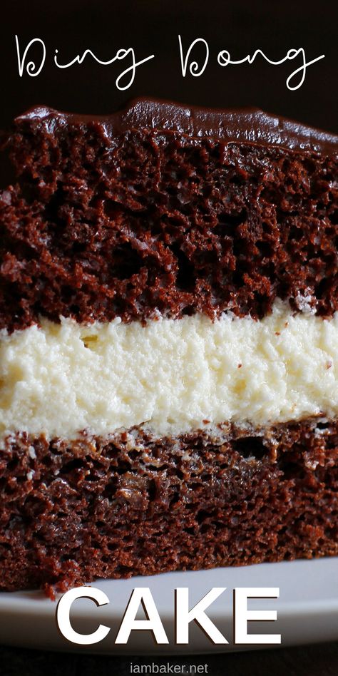 Yummiest Cake Recipes, Ding Dong Cake Recipe Easy, Specialty Cakes Recipes, Show Stopping Desserts, Ho Ho Cake Recipe, Ding Dong Cake Recipe, Ding Dong Cake, Chocolate Snack Cake, Ermine Frosting