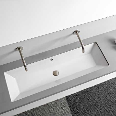 48 Inch Trough Undermount Sink Extra Wide Bathroom Sink, Master Bath Trough Sink, Trough Double Sink Bathroom, Double Sink Small Bathroom, Bathroom Trough Sink Two Faucets, Undermount Trough Sink Bathroom, Trough Sink Bathroom Double, Trough Sink With 2 Faucets, Farmhouse Trough Sink