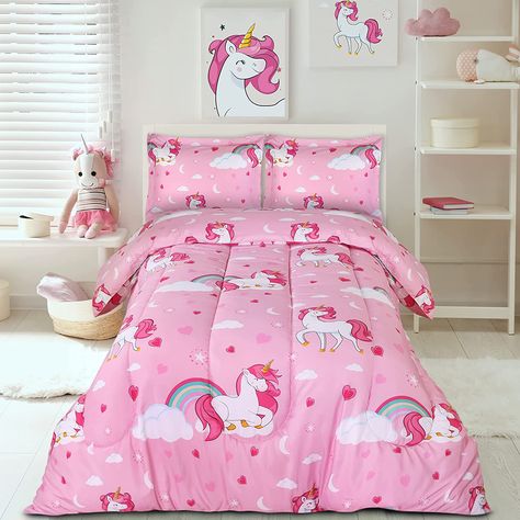 Utopia Bedding All Season Unicorn Comforter Set with 2 Pillow Cases - 3 Piece Soft Brushed Microfiber Kids Bedding Set for Boys/Girls – Machine Washable (Twin/Twin XL) Pillow Cases For Kids, Unicorn Comforter Set, Unicorn Themed Room, Animated Unicorn, Kids Comforter Sets, Unicorn Room Decor, Kids Comforters, Unicorn Room, Kids Pillow Cases