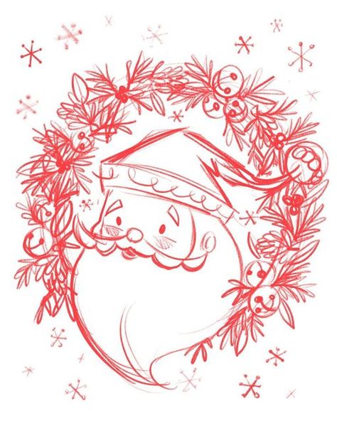 Santa Outline Drawing, Nutcracker Illustration Christmas, Simple Christmas Sketches, Christmas Wreaths Illustration, Cute Santa Illustration, Christmas Drawing Simple, Nutcracker Sketch, Disney Christmas Drawing, Vintage Christmas Drawings