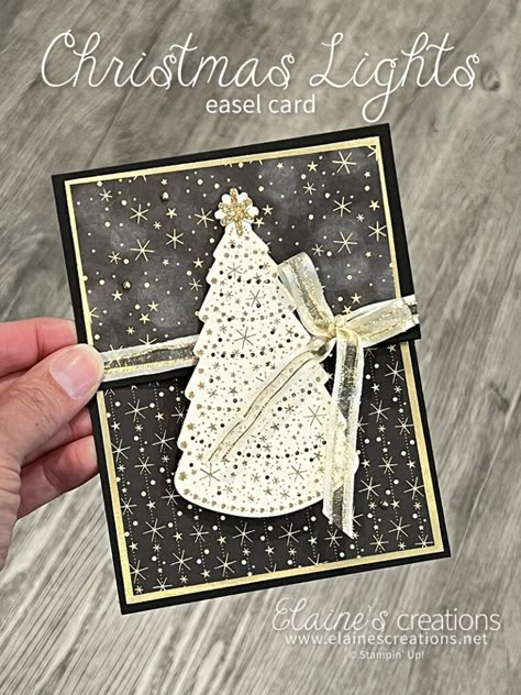 Lights Aglow Dsp, Diy Easel, Simple Christmas Cards, Stamp Tutorial, Easel Cards, Stampin Up Christmas, Twinkling Lights, Christmas Cards To Make, Card Making Techniques