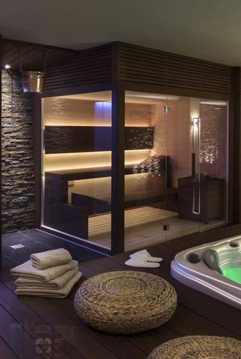 Luxury Sauna, Jacuzzi Room, Indoor Jacuzzi, Home Spa Room, Indoor Spa, Sauna House, Sauna Steam Room, Piscina Interior, Indoor Sauna