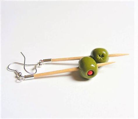 Food Jewelry Martini Olive Earrings Martini Earrings Miniature | Etsy UK Martini Earrings, Olive Earrings, Stuffed Olives, Martini Olive, Martini Olives, Food Necklace, Diy Earrings Polymer Clay, Clay Inspo, Surgical Steel Earrings