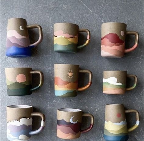 Glazed Pottery Painting Ideas, Cup Painting Designs Mug Ideas, Paint Your Own Pottery Studio Design, Painting Ceramic Vases Diy, Pottery Painting Coffee & Tea Cups, Pottery Mug Designs Painted, Pottery Coffee & Tea Cups, Easy Glazing Ideas Pottery, Mug Underglaze Ideas