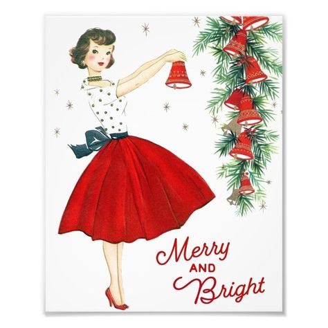 Cute Vintage Retro Christmas Lady Wall Art  Zazzle Images Noêl Vintages, A Vintage Christmas, Winter Things, Vintage Christmas Card, Vintage Christmas Images, Old Fashioned Christmas, Christmas Past, Vintage Christmas Cards, Christmas Vintage