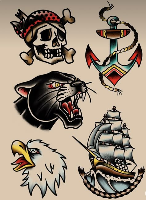 Sailor Jerry Tattoo Flash, Traditional Tattoo Drawings, Traditional Tattoo Flash Art, Traditional Tattoo Old School, African Tattoo, Pirate Tattoo, Sailor Jerry Tattoos, Silhouette Tattoos, Tattoo Flash Sheet