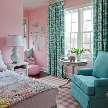 Aqua and Pink Girl Bedroom Aqua And Pink Bedroom, Sleeping Beauty Room, Computer Room Decor, Fuschia Bedroom, Teal And Fuschia, Pink Bedroom Curtains, Aqua Bedrooms, Teal Rooms, Bedroom Transitional