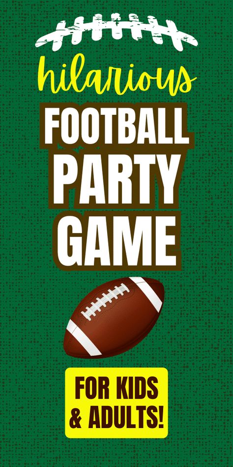 Fun Football Party Game Ideas For Kids And Adults - funny group party game for adults or kids activities for football themed parties! DIY football party ideas and fun activity ideas for all ages to play during football watch party, super bowl party games or football birthday party theme! #footballparty #superbowlparty #footballthemes #groupgames #partygames #funnygame Super Bowl Games For Kids Fun Activities, Games For Football Themed Party, Games For Super Bowl Party, Football Themed Minute To Win It Games, Outdoor Football Party Games, Football Themed Games For Kids, Football Team Bonding Activities, Football Themed Activities, 60th Football Birthday Party