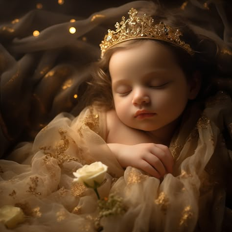 Baby Princess Photoshoot, Beauty And The Beast Newborn Pictures, Newborn Princess Photoshoot, Female Main Character, Photo Shoot Props, God Baby, Fantasy Princess, Monthly Photos, Photoshoot Props