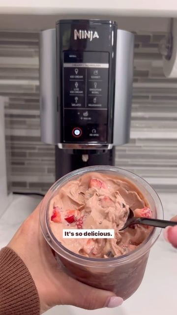 Ninja Creami Recipes | High Protein | Ice Cream on Instagram: "This high-protein Creami blends sweet strawberries with the most creamy chocolate flavor from the Bowmar protein 🤤🤤🤤🤤

Adding in the dark chocolate chips makes the perfect crunch! This is a MUST save & try 🤩

#NinjaCreami #Creami #NinjaCreamiRecipe

Video Credit: @minnyhustlers 

Follow @creamiwrld for more daily recipes!" High Protein Ice Cream, Recipes High Protein, Ninja Creami Recipes, Creami Recipes, Protein Ice Cream, Ninja Creami, Daily Recipes, Creamy Chocolate, Video Credits