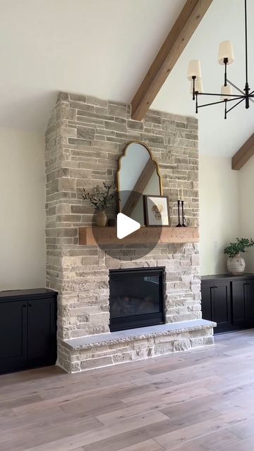 Cultured Stone on Instagram: "Fireplace season is our favorite - especially when paired with classic black built-in cabinets 🖤🔥 
-
Pictured: Wheaton - Country Ledgestone
📷 & Design by @prairie.homes" Indiana Limestone Fireplace, Fireplace With Stone Wall, Stone Fireplace Floor To Ceiling, Cultured Stone Fireplace, Limestone Fireplace, Cultured Stone, Built In Cabinets, Stone Fireplace, Stone Wall