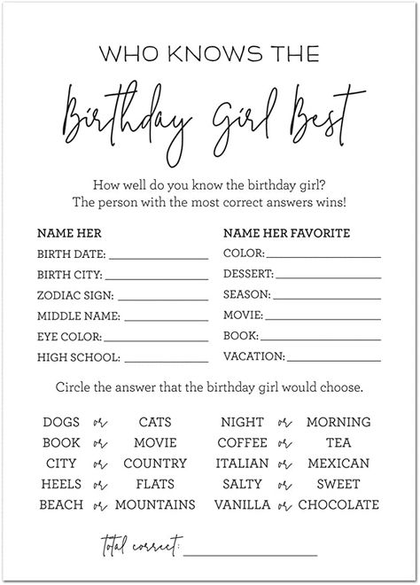 What To Do Birthday Ideas, What To Do In A Birthday Party, Do You Know The Birthday Girl, 18th Birthday Games Ideas, What To Do On Birthday Party, Sweet 16 Birthday Party Ideas At Home, Who Know The Birthday Girl The Best, Birthday Idea Themes, Who Knows The Birthday Girl Best Free