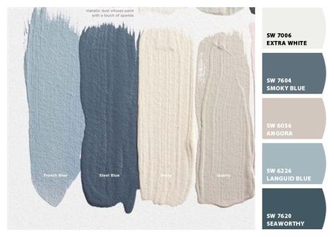 Blue Gray White Color Scheme, Coastal Interior Paint Colors Sherwin Williams, Pine Wood Color Palette, Blue Color Schemes For The Home, Sherwin Williams Color Pallets, Colors That Go With Grey, Colors That Go With Gray, Sherwin Williams Blue Paint Colors, Gray Color Schemes